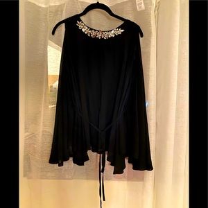 ~SALE~ MISS FINCH ELEGANT BLOUSE WITH RHINESTONES BLACK L NWT